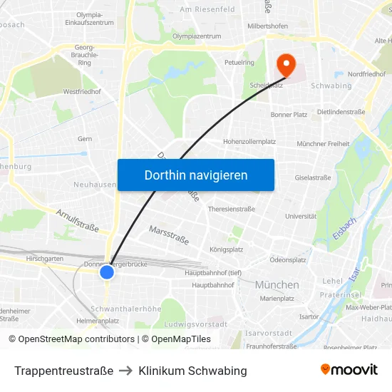 Trappentreustraße to Klinikum Schwabing map