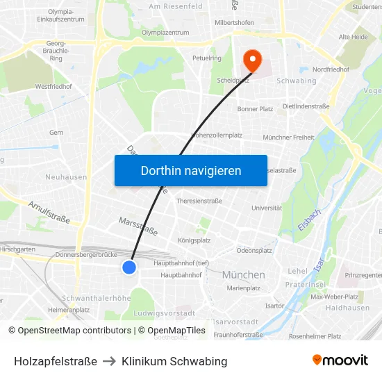 Holzapfelstraße to Klinikum Schwabing map