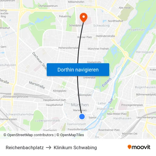 Reichenbachplatz to Klinikum Schwabing map
