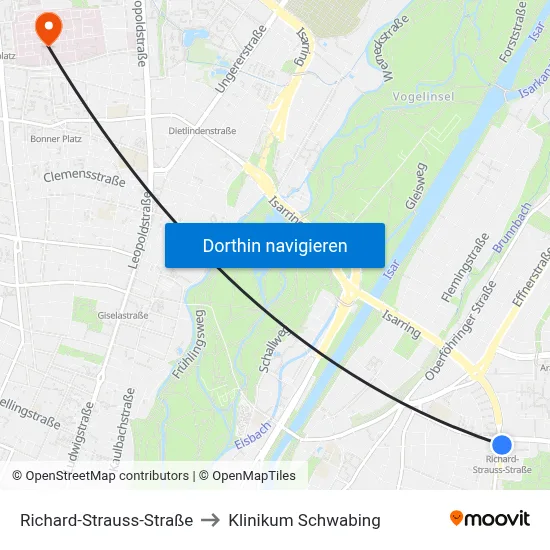 Richard-Strauss-Straße to Klinikum Schwabing map