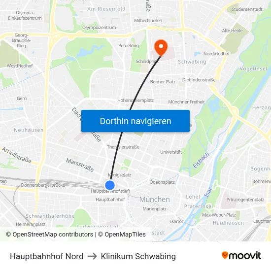 Hauptbahnhof Nord to Klinikum Schwabing map