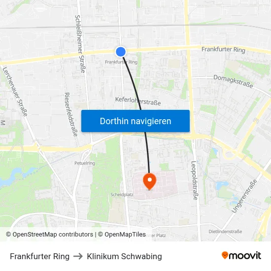 Frankfurter Ring to Klinikum Schwabing map