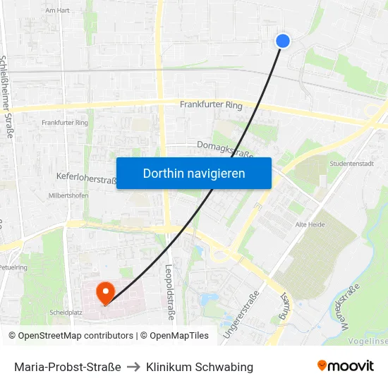 Maria-Probst-Straße to Klinikum Schwabing map