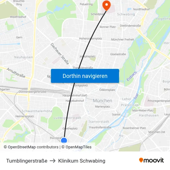 Tumblingerstraße to Klinikum Schwabing map