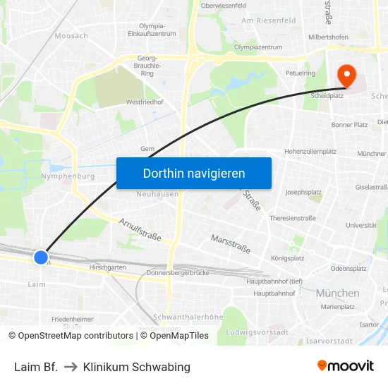 Laim Bf. to Klinikum Schwabing map