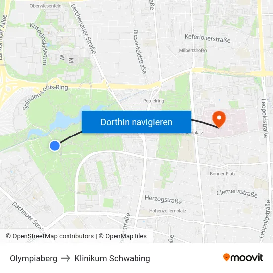 Olympiaberg to Klinikum Schwabing map