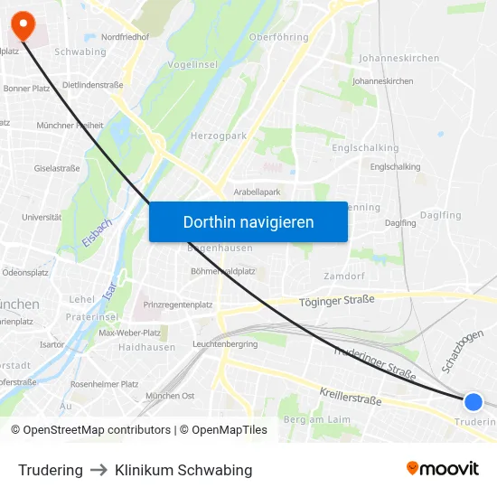 Trudering to Klinikum Schwabing map