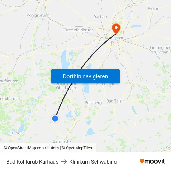 Bad Kohlgrub Kurhaus to Klinikum Schwabing map