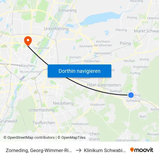 Zorneding, Georg-Wimmer-Ring to Klinikum Schwabing map