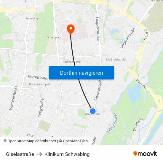 Giselastraße to Klinikum Schwabing map