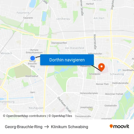 Georg-Brauchle-Ring to Klinikum Schwabing map