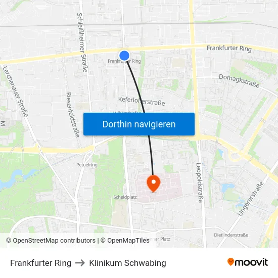 Frankfurter Ring to Klinikum Schwabing map