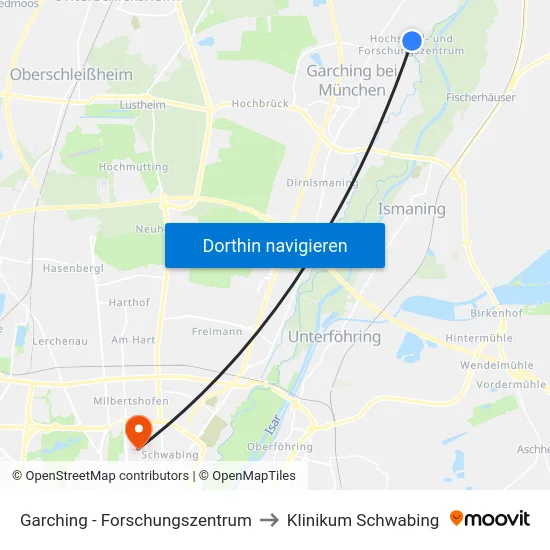 Garching - Forschungszentrum to Klinikum Schwabing map