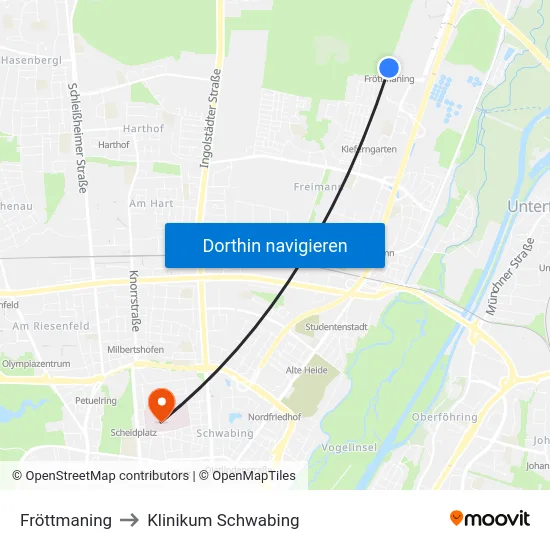 Fröttmaning to Klinikum Schwabing map