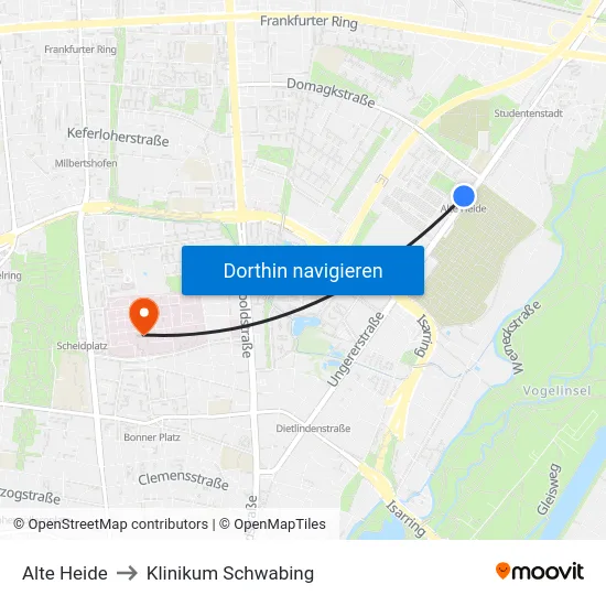 Alte Heide to Klinikum Schwabing map