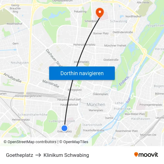 Goetheplatz to Klinikum Schwabing map
