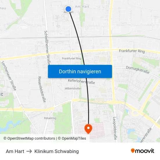 Am Hart to Klinikum Schwabing map