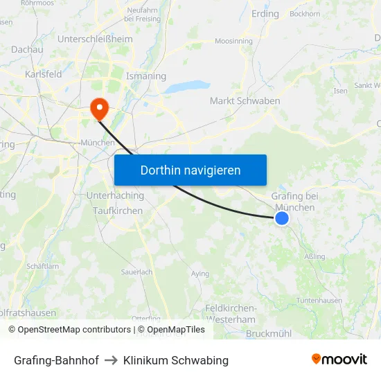 Grafing-Bahnhof to Klinikum Schwabing map