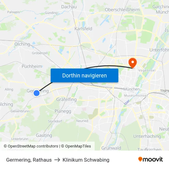 Germering, Rathaus to Klinikum Schwabing map