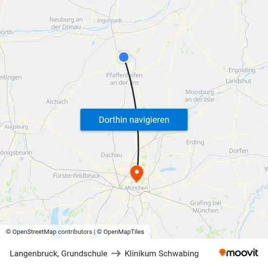 Langenbruck, Grundschule to Klinikum Schwabing map