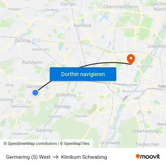 Germering (S) West to Klinikum Schwabing map