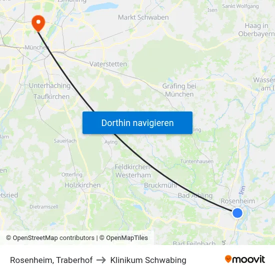 Rosenheim, Traberhof to Klinikum Schwabing map