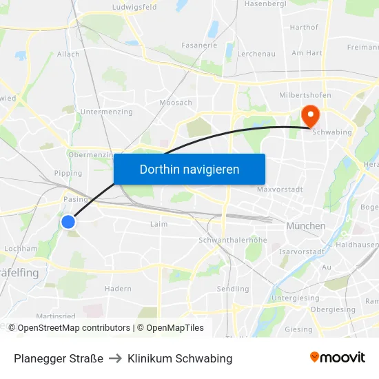 Planegger Straße to Klinikum Schwabing map