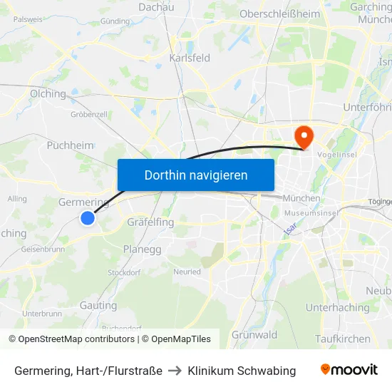 Germering, Hart-/Flurstraße to Klinikum Schwabing map