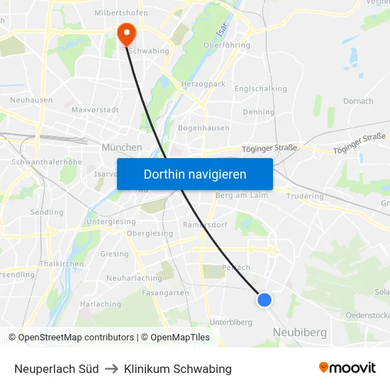 Neuperlach Süd to Klinikum Schwabing map