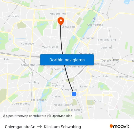 Chiemgaustraße to Klinikum Schwabing map