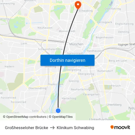 Großhesseloher Brücke to Klinikum Schwabing map