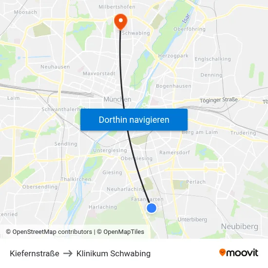 Kiefernstraße to Klinikum Schwabing map