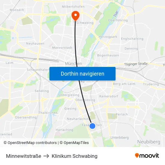 Minnewitstraße to Klinikum Schwabing map