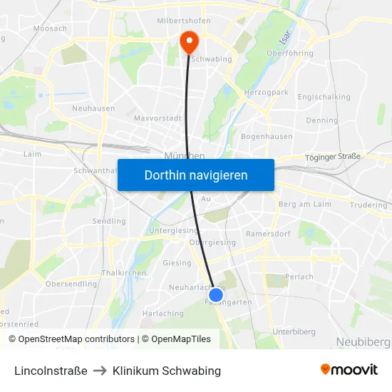 Lincolnstraße to Klinikum Schwabing map