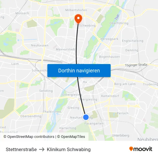 Stettnerstraße to Klinikum Schwabing map
