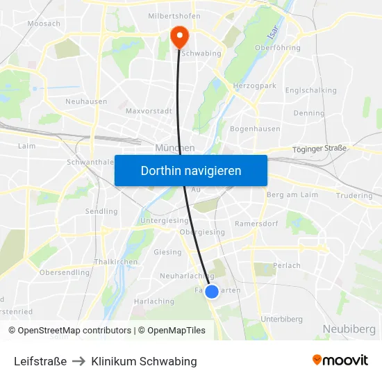 Leifstraße to Klinikum Schwabing map