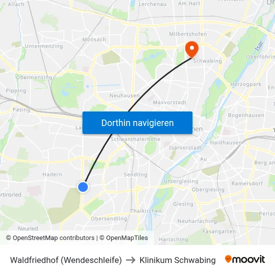 Waldfriedhof (Wendeschleife) to Klinikum Schwabing map