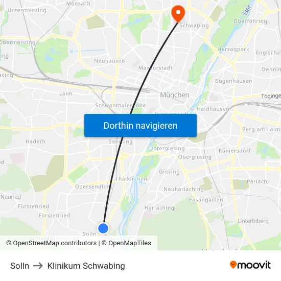 Solln to Klinikum Schwabing map