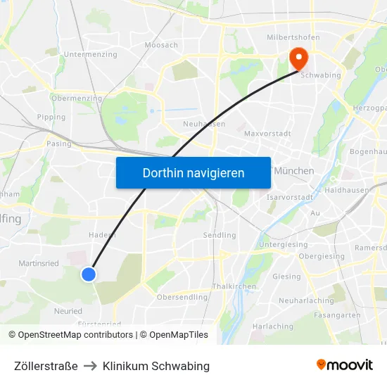 Zöllerstraße to Klinikum Schwabing map