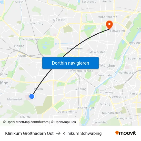 Klinikum Großhadern Ost to Klinikum Schwabing map