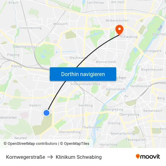 Kornwegerstraße to Klinikum Schwabing map
