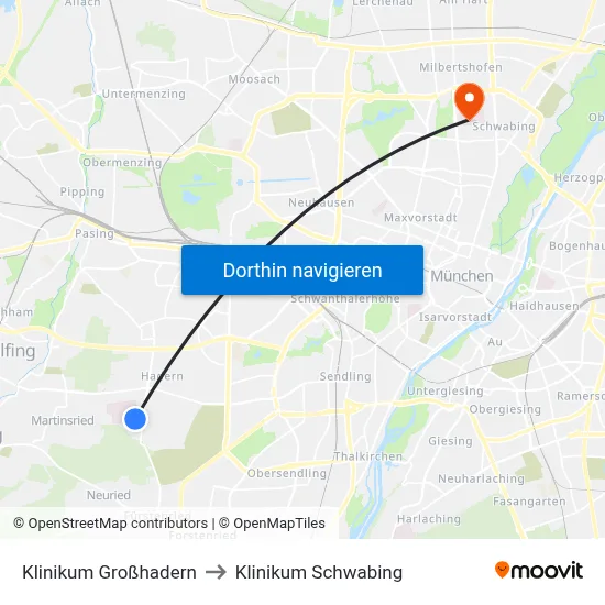 Klinikum Großhadern to Klinikum Schwabing map