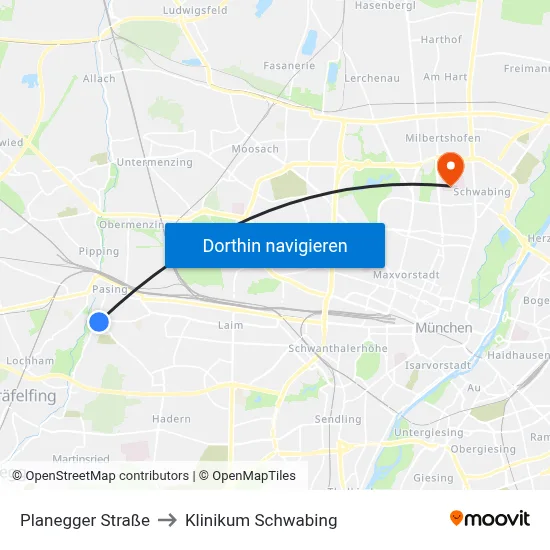 Planegger Straße to Klinikum Schwabing map