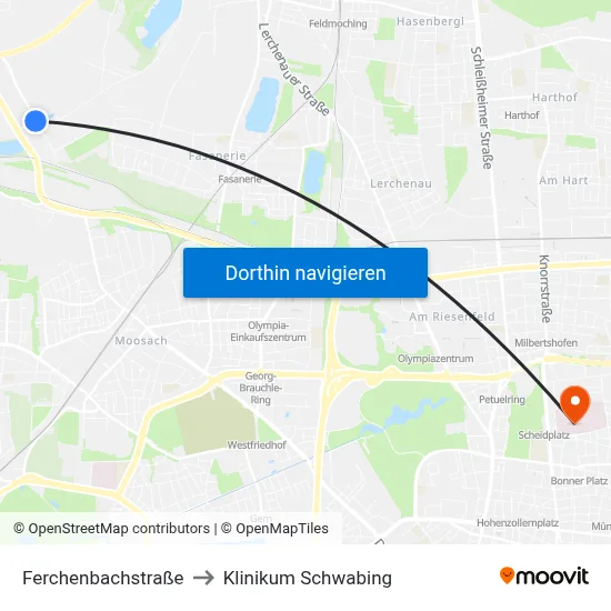 Ferchenbachstraße to Klinikum Schwabing map