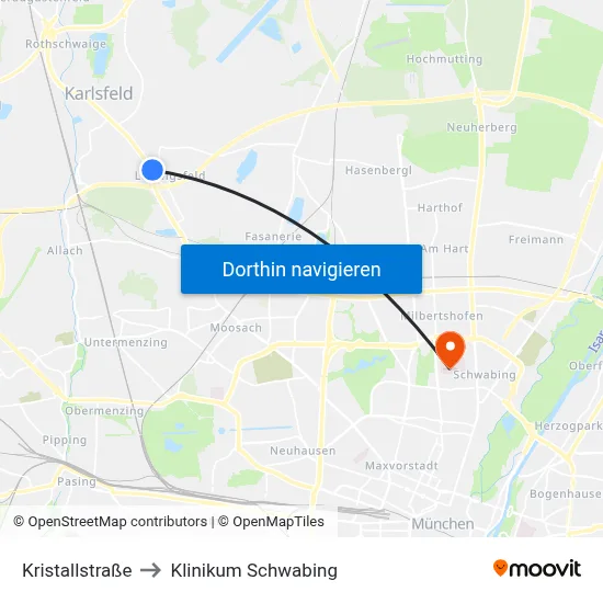 Kristallstraße to Klinikum Schwabing map