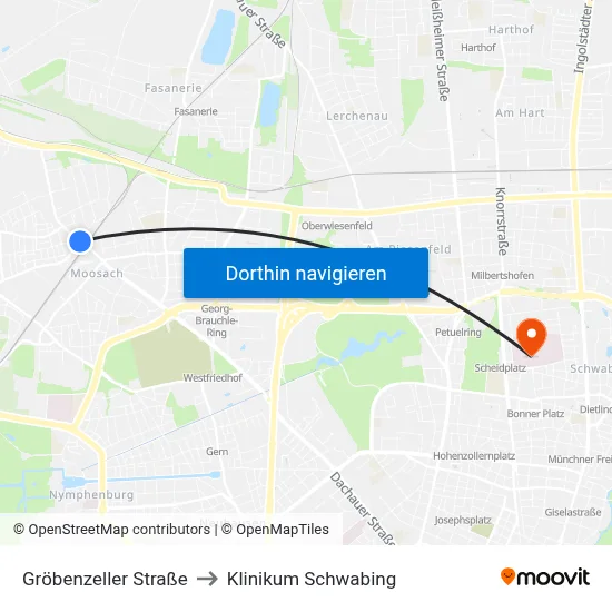 Gröbenzeller Straße to Klinikum Schwabing map