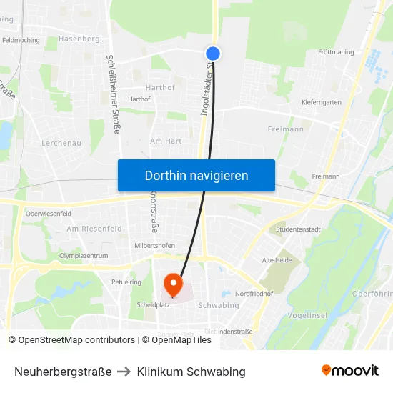 Neuherbergstraße to Klinikum Schwabing map