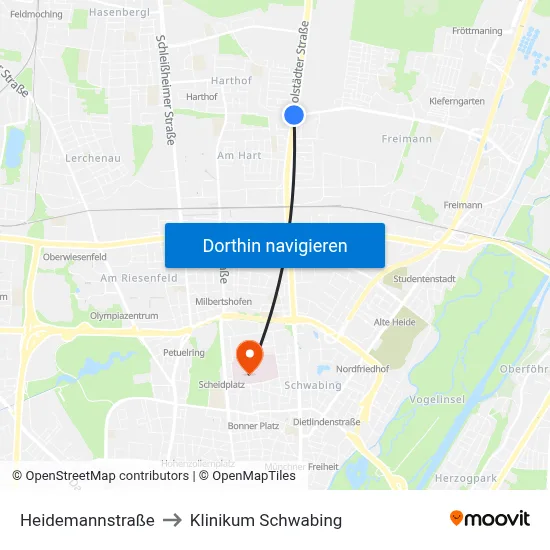 Heidemannstraße to Klinikum Schwabing map