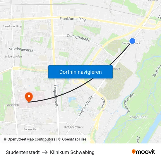 Studentenstadt to Klinikum Schwabing map