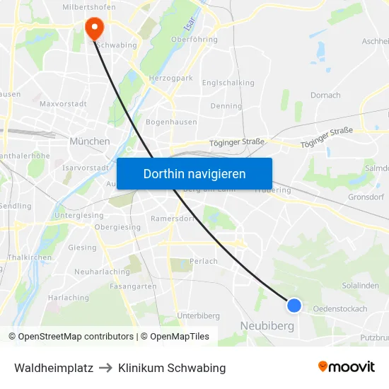Waldheimplatz to Klinikum Schwabing map